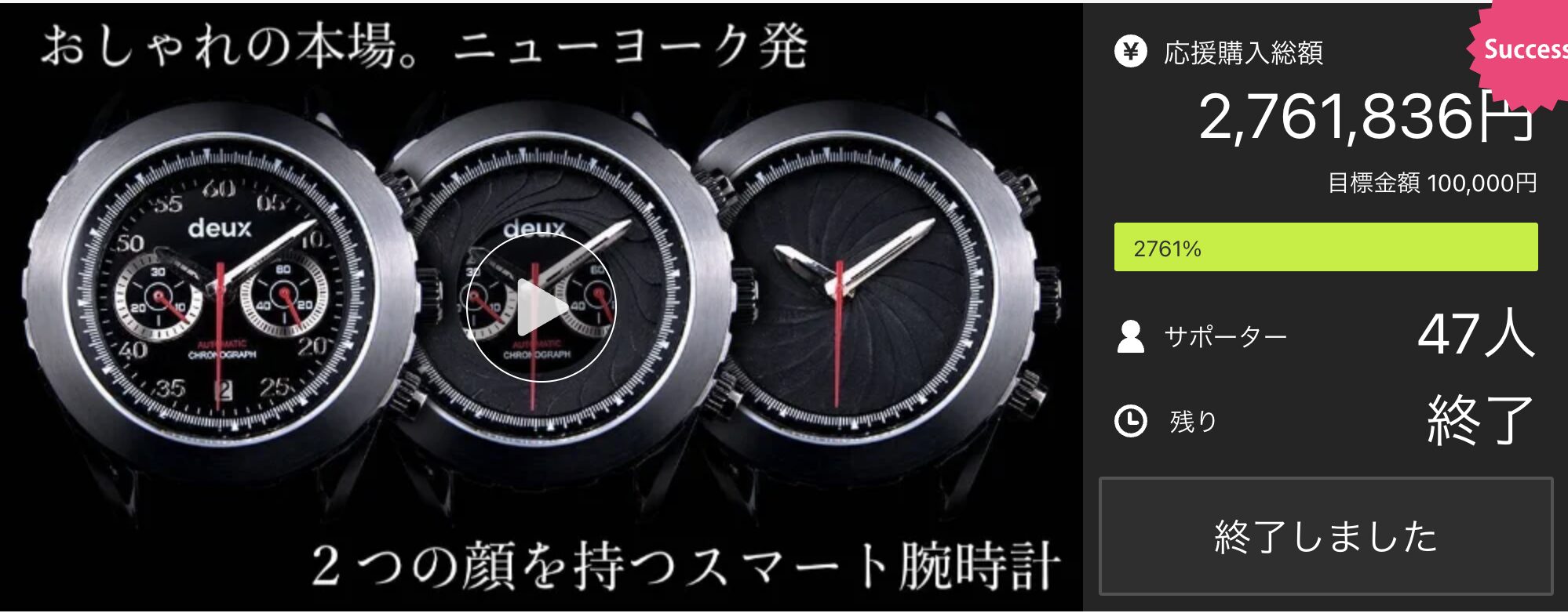 【2,761,836円！】2つのデザインを簡単切り替え。スマート腕時計「Deux Watches」